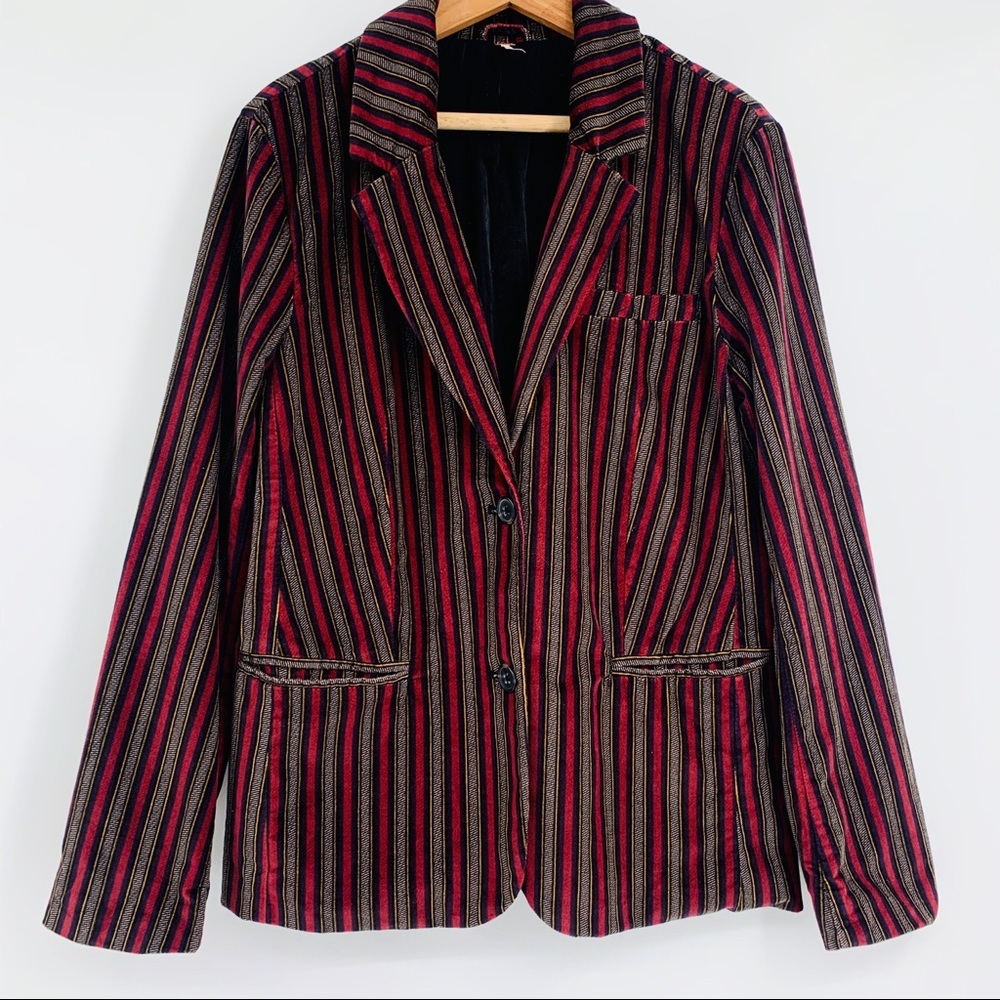 FREE PEOPLE L gorgeous red velvet striped blazer C